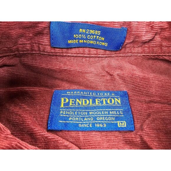 Pendleton Size Medium Mens Burgundy Corduroy Button Down Long Sleeve Shirt - Picture 4 of 10